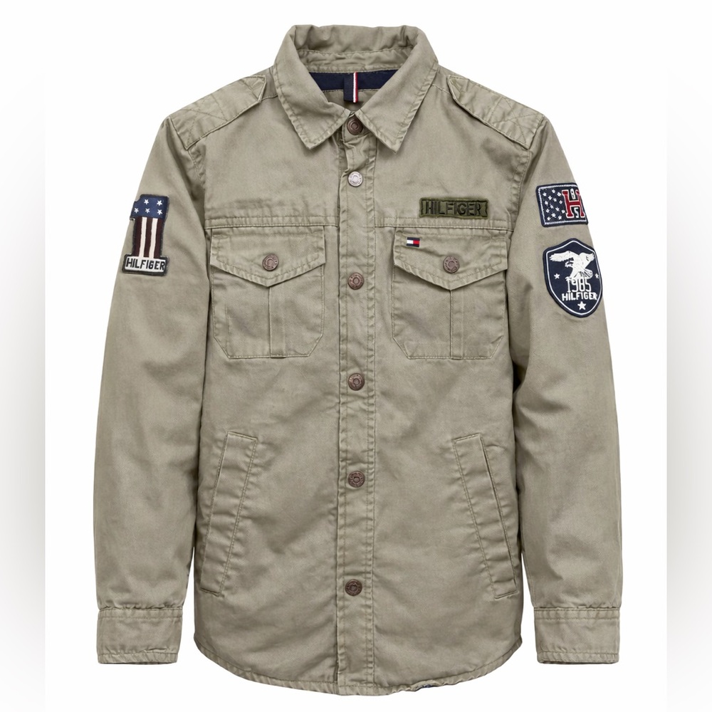 Tommy Hilfiger Boys Military Jacket 1985 Patch Army Green Utility Coat S (8/10)